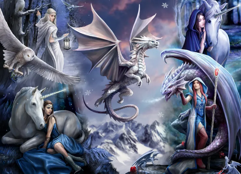 Anne Stokes - Silver Dragon Collage