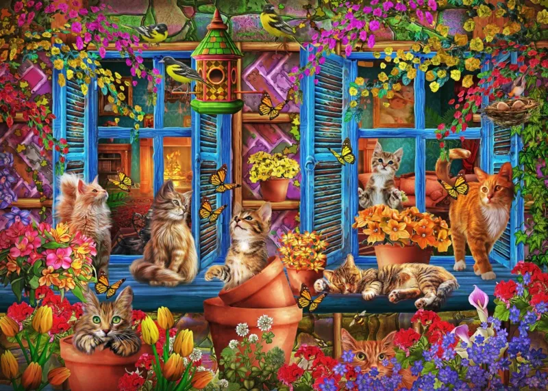 Chats sur le Rebord de la Fenêtre