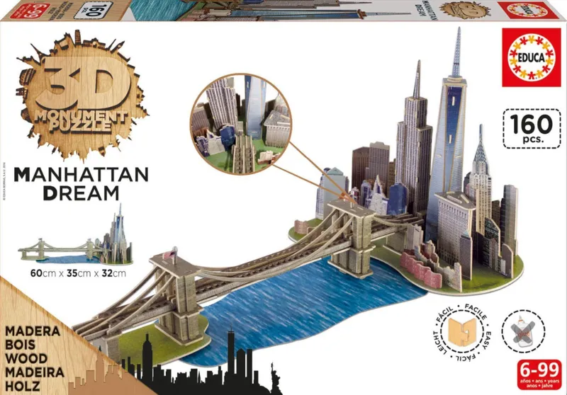 Puzzle 3D - Puzzle 3D en Bois - Brooklyn Bridge, Manhattan Dream