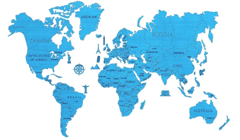 Puzzle en Bois - Carte du Monde XL (Cyan)