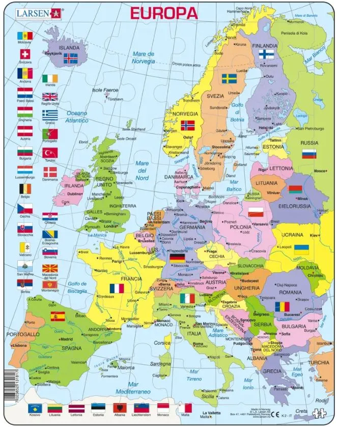 Puzzle Cadre - Carte Politique de l'Europe (Italien)