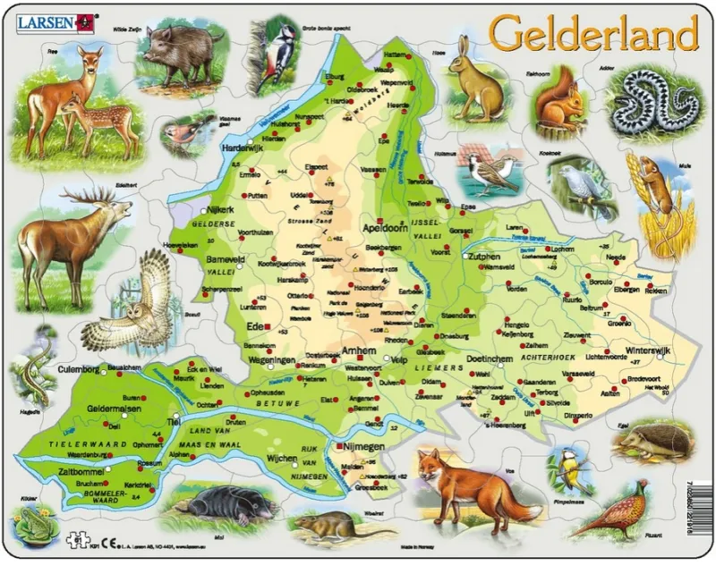 Puzzle Cadre - Carte de Gelderland et ses Animaux (en Allemand)