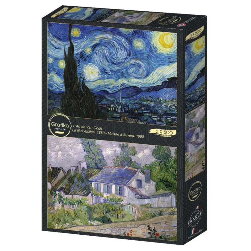 2 Puzzles - L'Art de Van Gogh : La Nuit étoilée, 1889 - Maison à Auvers, 1890