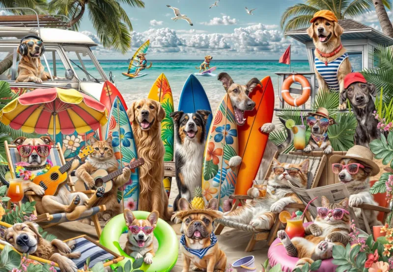 Chiens et Chats à la Plage
