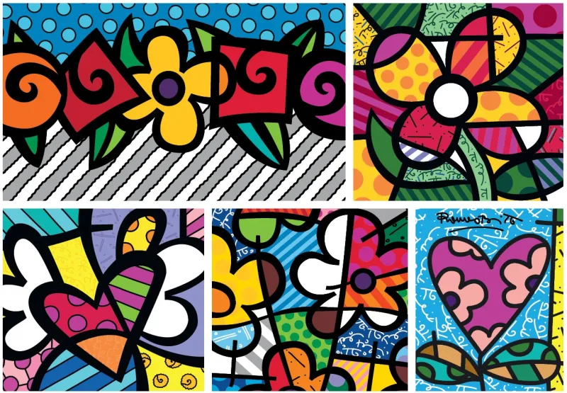 Romero Britto - Collage: Hearts and Flowers