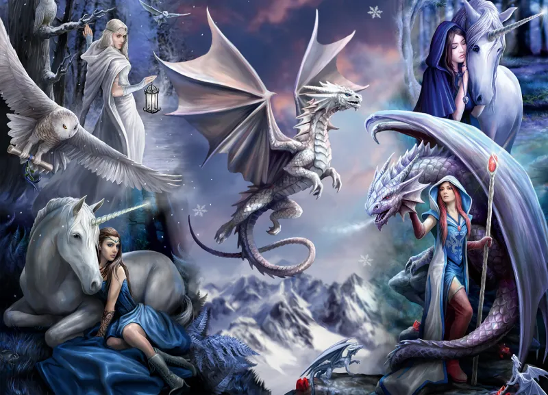 Anne Stokes - Silver Dragon Collage
