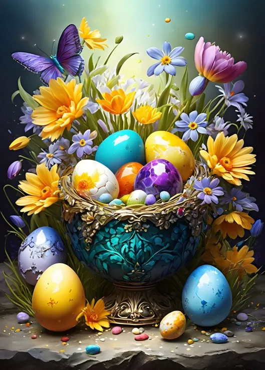 Oeufs de Pâques et Fleurs