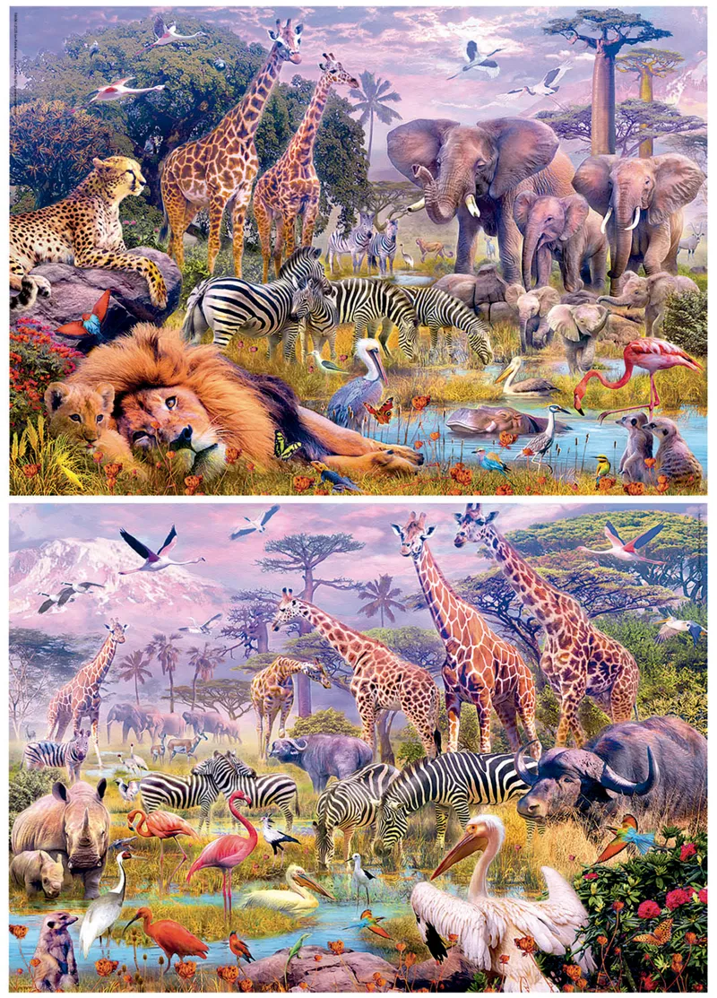 2 Puzzles - Panoramic Animaux Sauvages