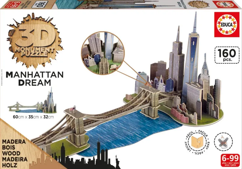 Puzzle 3D - Puzzle 3D en Bois - Brooklyn Bridge, Manhattan Dream