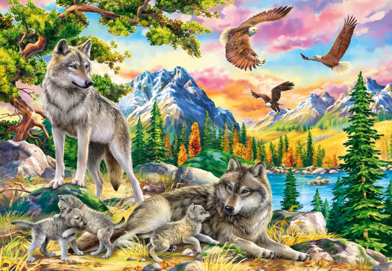 Famille de loups et Aigles
