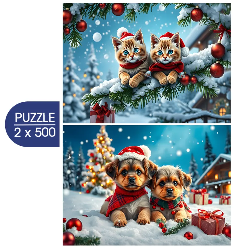 2 Puzzles - Chatons et Chiots de Noël