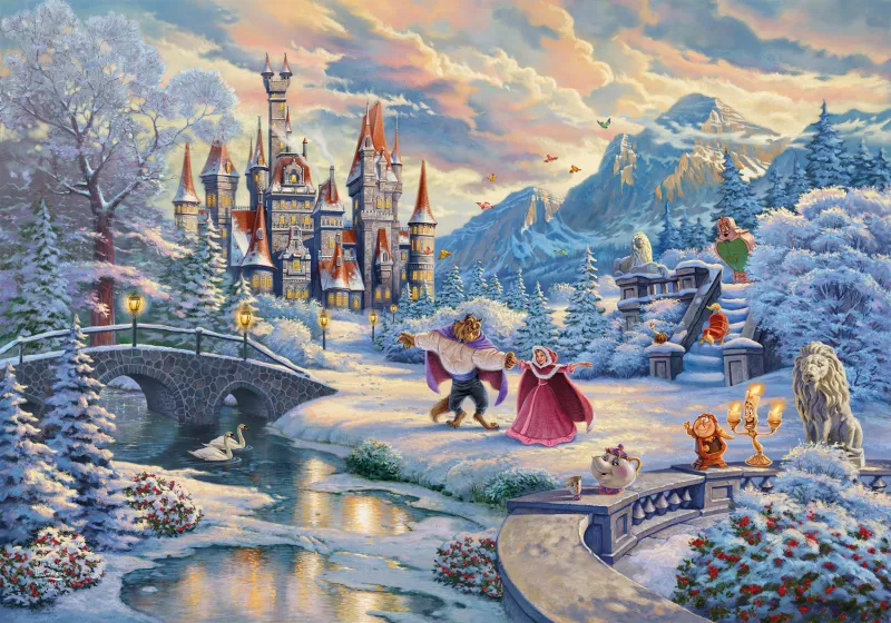 Thomas Kinkade Disney - Beauty and the Beast, Magical Winter Evening