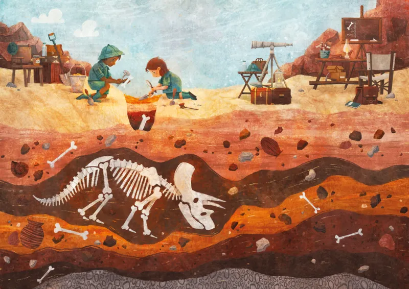 Puzzle en Bois Découpé à la Main - Fouille Des Dinosaures