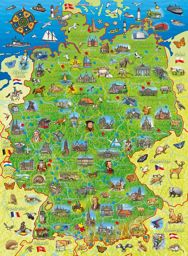 Pièces XXL - Carte de l'Allemagne Colorée