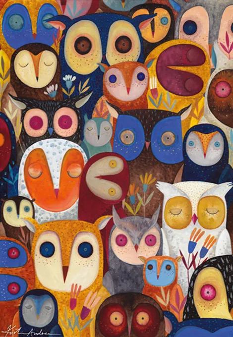 Kurti Andi - Collage - Hiboux