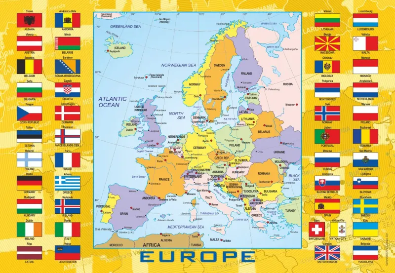 Carte de l'Europe avec les drapeaux