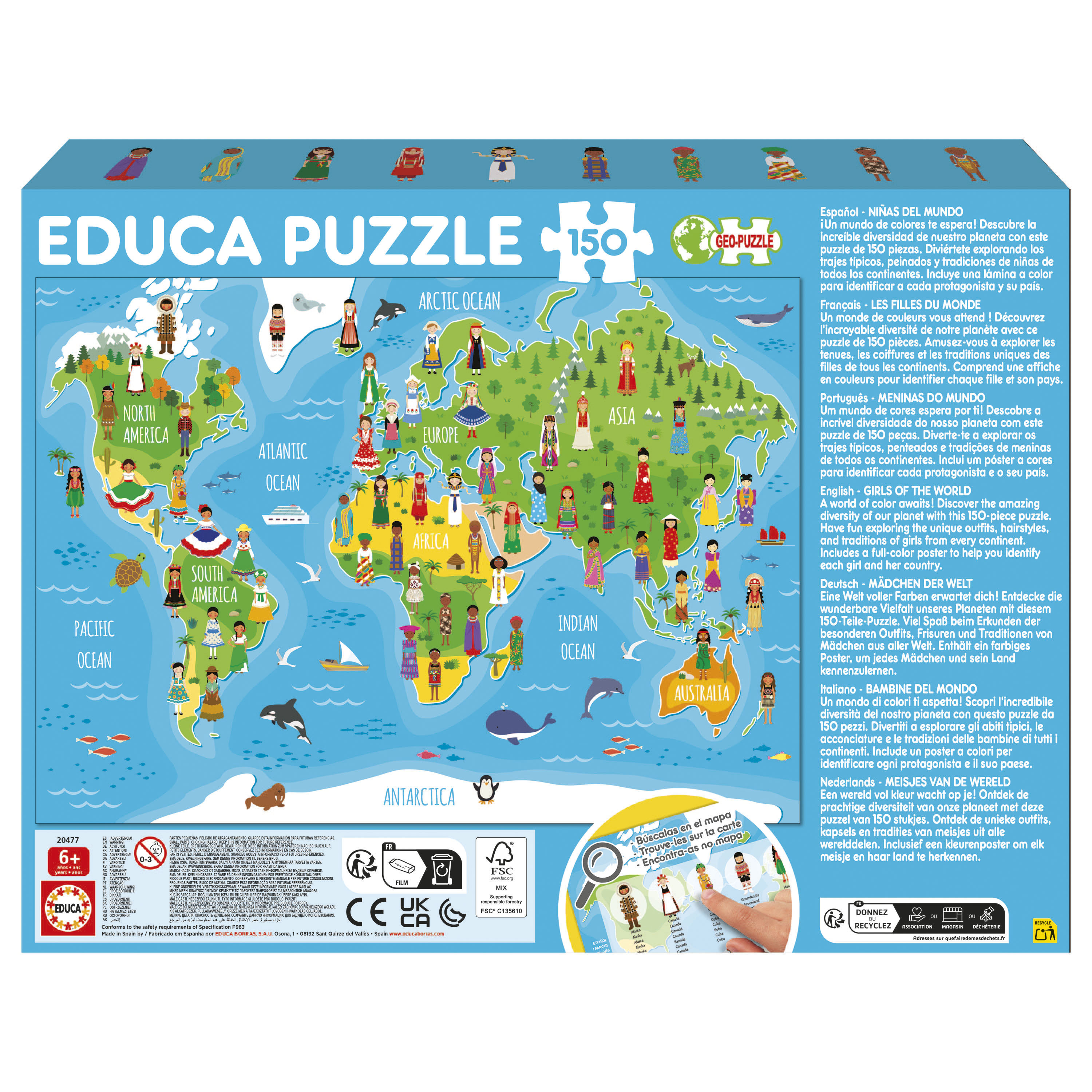 Puzzle 500 pièces Carte du Monde des Animaux Espèces menacées