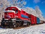 Red Train In The Snow
