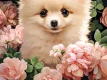 Chiot Spitz Nain dans les Roses