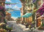 Thomas Kinkade - Café sur la Côte Italienne